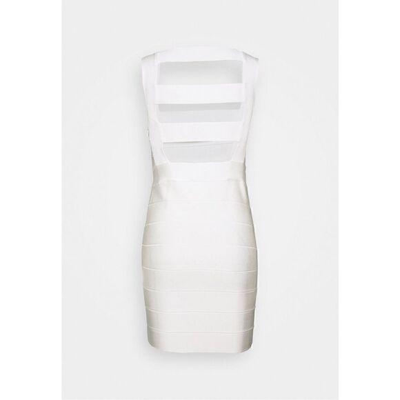 HERVÉ LÉGER White Size M Icon Bandage Square Neck Cutout Back Mini Dress Bridal - Picture 2 of 12